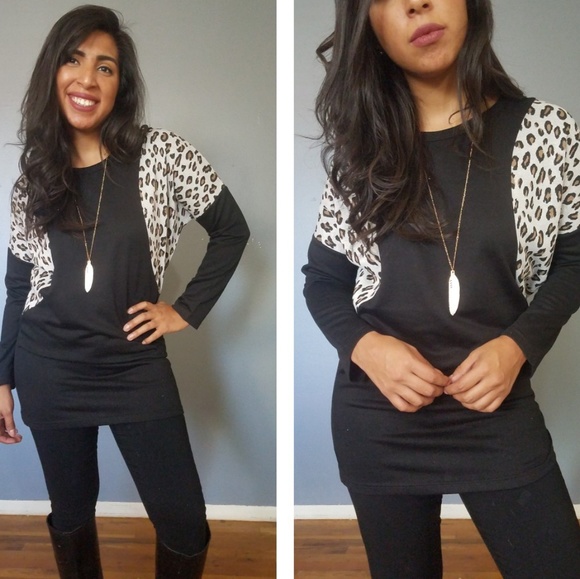 🏷CLEARANCE SPOTTED BLACK WHITE LEOPARD PRINT TOP - Picture 3 of 6